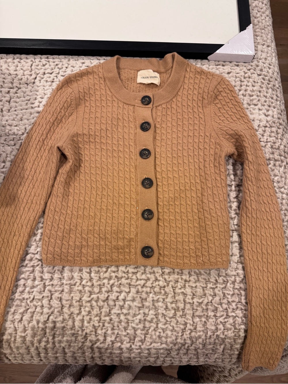 Loulou Studio Camel Cable-Knit Button Cardigan